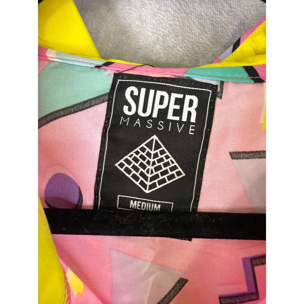Super Massive Windbreaker Womens Medium Pink 80s Geometric Retro Half Zip Hooded - Picture 3 of 5